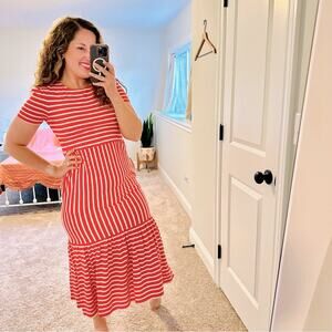 Boden Pink White Striped Short Sleeve Maxi Dress 2R